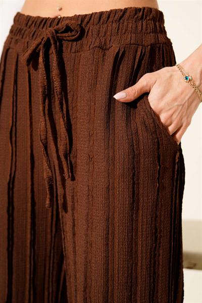 Geniş Paça Pileli Belden Bağlamalı Pantolon