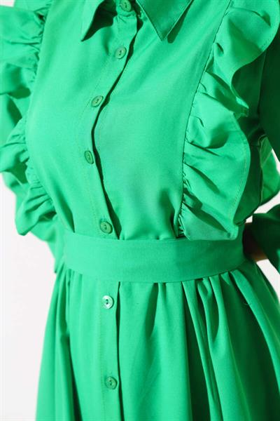 Göğsü Fırfırlı Poplin Elbise