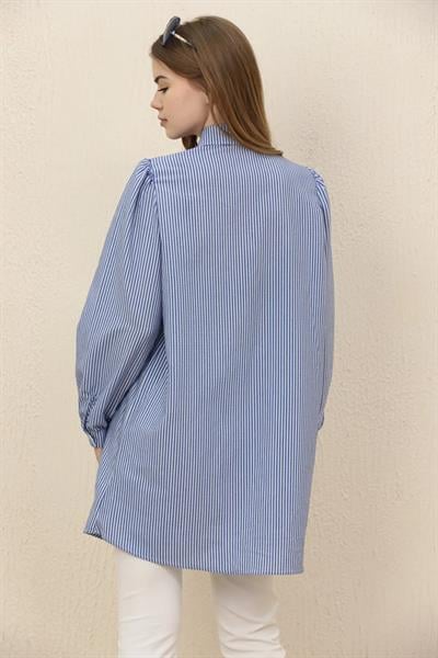 Göğsü Taşlı Çizgili Tunik