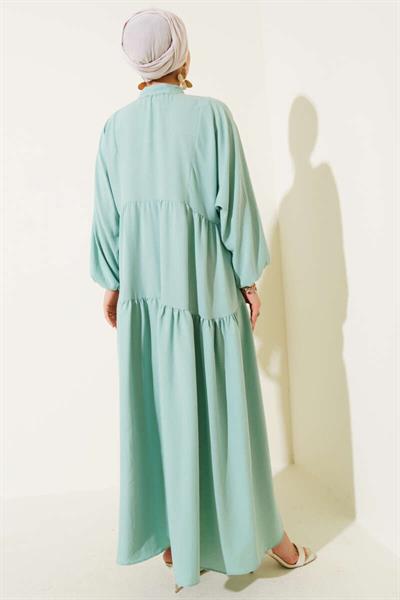 Hakim Yaka Yarım Düğmeli Patlı Elbise