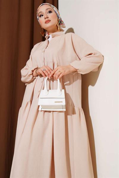 Hakim Yaka Yarım Düğmeli Patlı Elbise