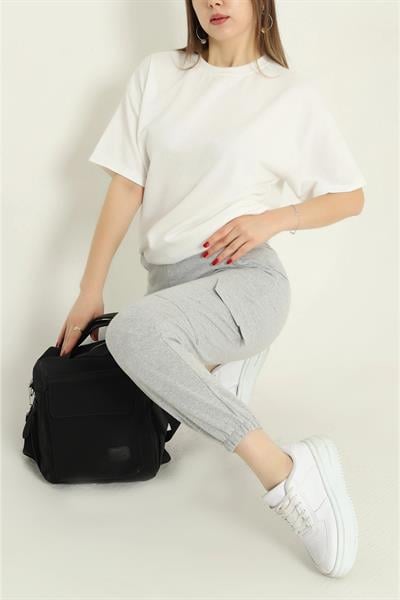 İki İplik Bisiklet Yaka Oversize Tshirt