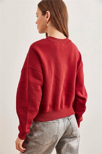 İnci Detaylı Şardonlu Crop 3 İp Sweatshirt