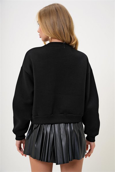 İnci Detaylı Şardonlu Crop 3 İp Sweatshirt