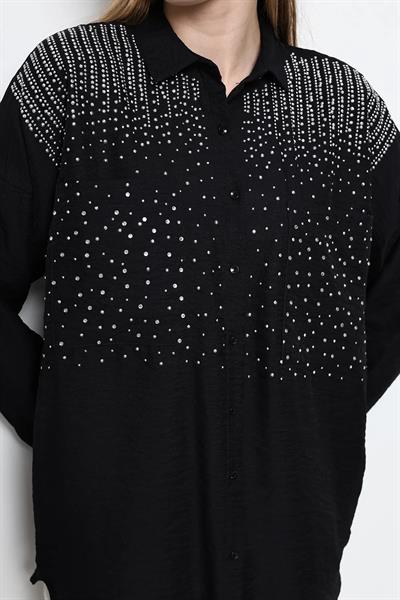 İşlemeli Çift Cepli Keten Ayrobin Gömlek