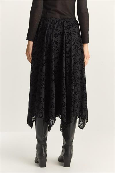 Kadife Çiçek Desenli Astarlı Beli Lastikli Midi Boy Etek