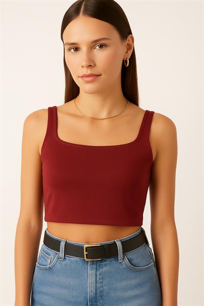 Kalın Askılı Crop Bluz