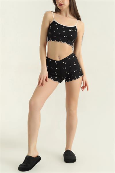 Kalp Desen Şortlu Pijama Takımı