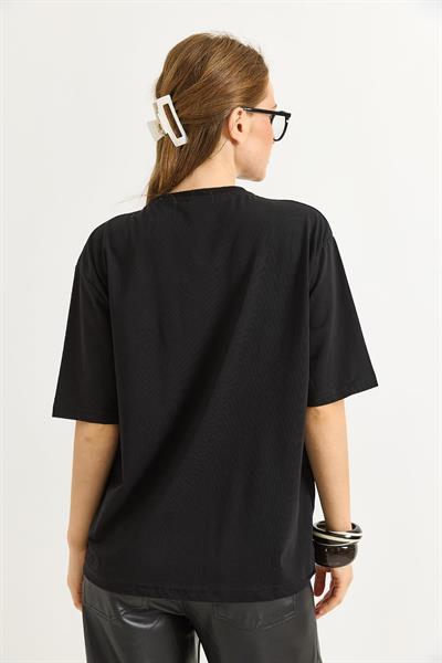Kalp Detaylı Oversize Kadın Tshirt