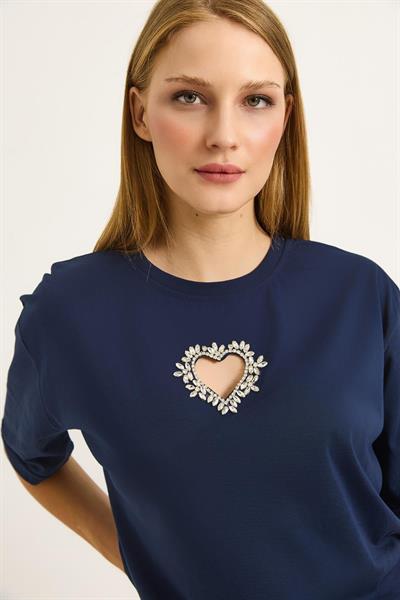 Kalp Detaylı Oversize Kadın Tshirt