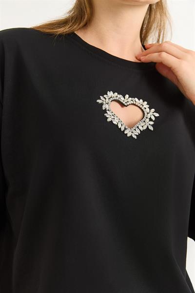Kalp Detaylı Oversize Kadın Tshirt