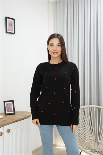 Kalp İşlemeli Bisiklet Yaka Hırka