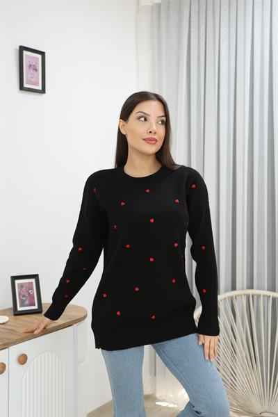 Kalp İşlemeli Bisiklet Yaka Hırka