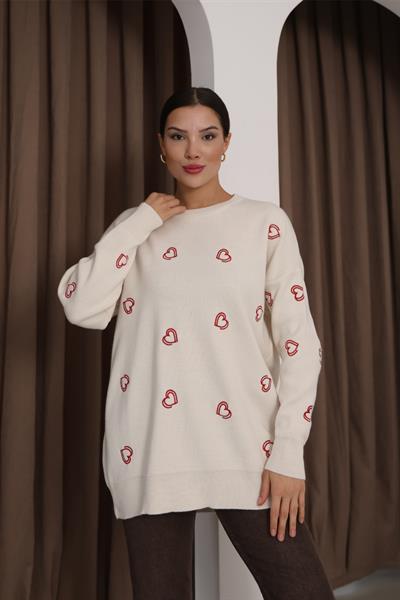 Kalp İşlemeli Kazak