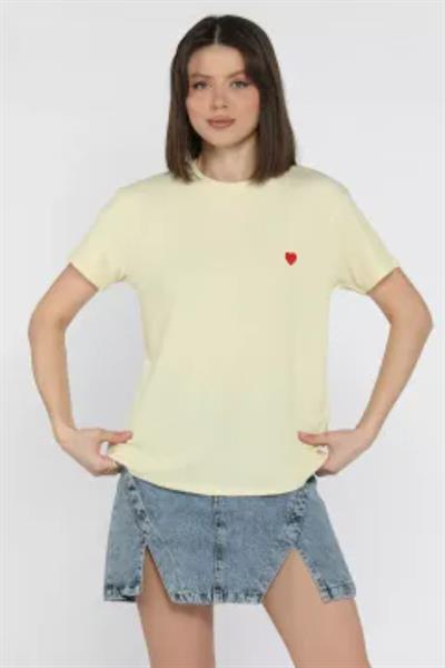 Kalp Nakışlı Modal Tshirt