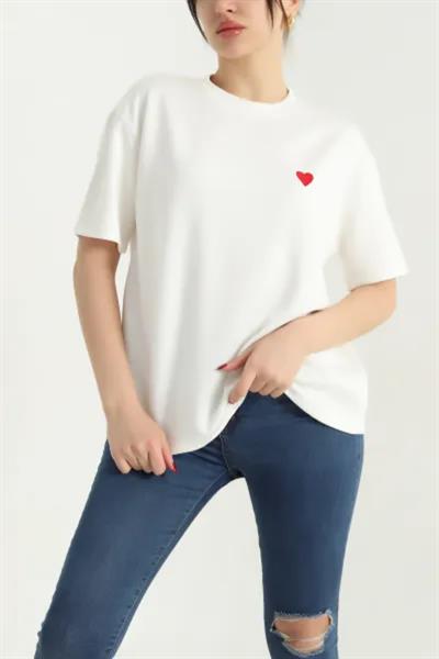 Kalp Nakışlı Modal Tshirt