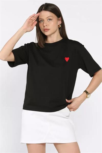 Kalp Nakışlı Modal Tshirt
