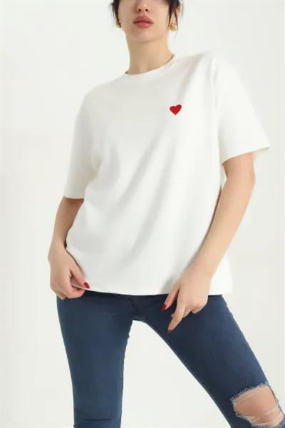 Kalp Nakışlı Modal Tshirt