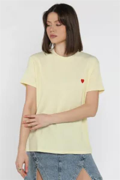 Kalp Nakışlı Modal Tshirt