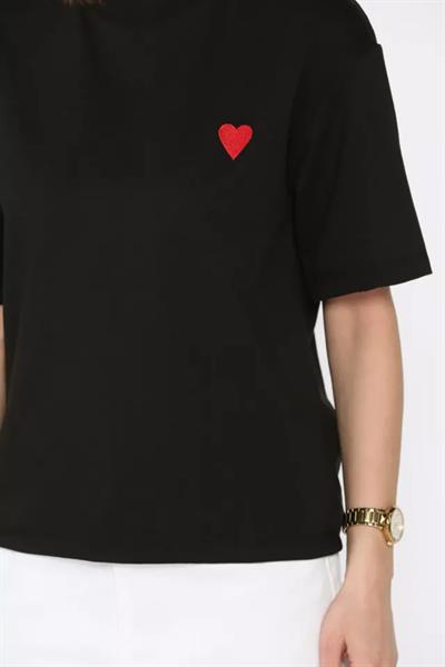 Kalp Nakışlı Modal Tshirt