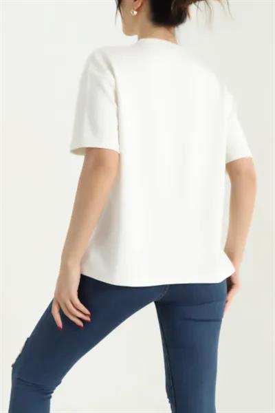 Kalp Nakışlı Modal Tshirt
