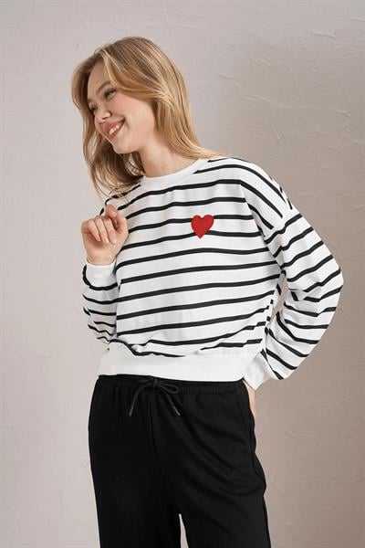 Kalpli Çizgili Sweat