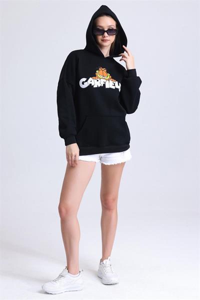 Kapşonlu Garfield Baskı Üç İp Sweat