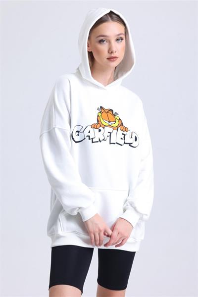 Kapşonlu Garfield Baskı Üç İp Sweat