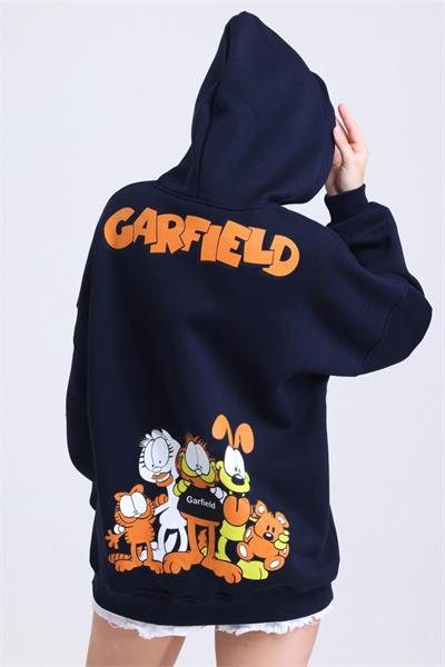 Kapşonlu Garfield Baskı Üç İp Sweat