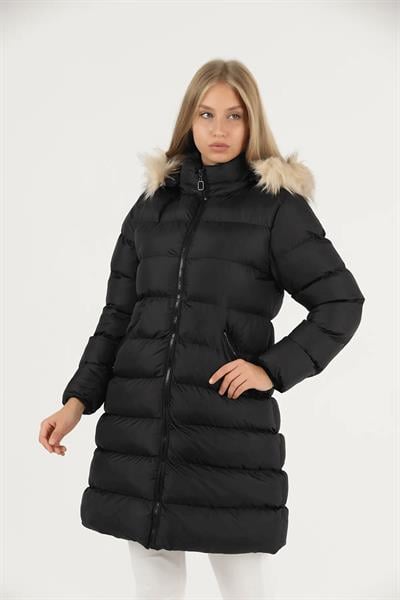 Kapşonlu Uzun Şişme Mont