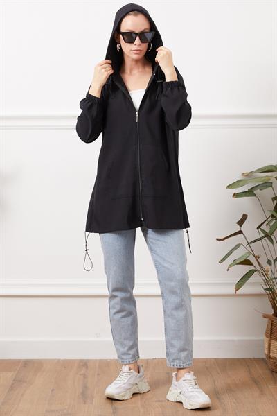 Kapüşonlu Çift Cepli Fermuarlı Kap