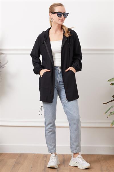 Kapüşonlu Çift Cepli Fermuarlı Kap