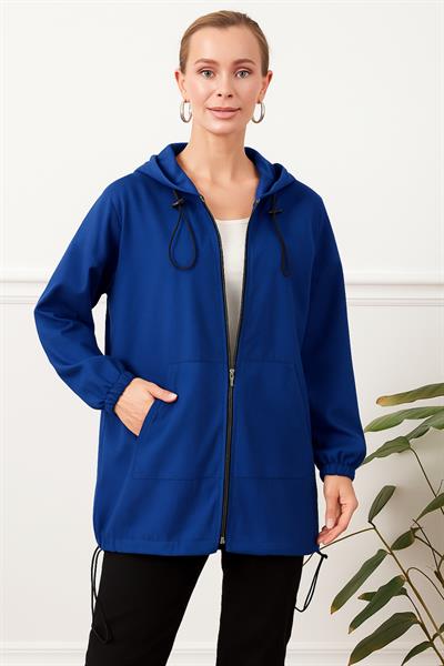 Kapüşonlu Çift Cepli Fermuarlı Kap