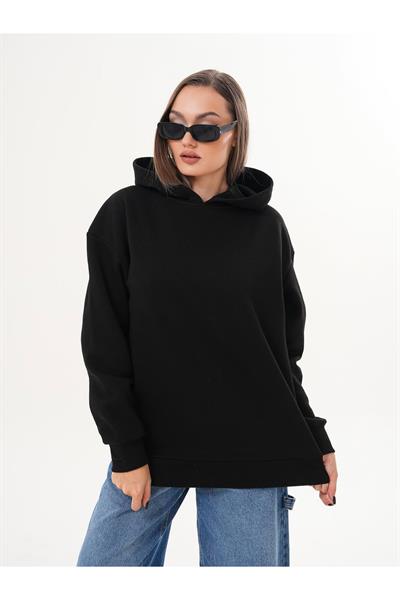 Kapüşonlu Düz Basic Sweatshirt