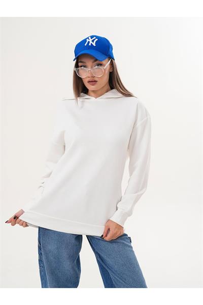 Kapüşonlu Düz Basic Sweatshirt