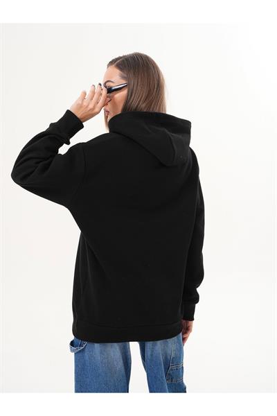 Kapüşonlu Düz Basic Sweatshirt