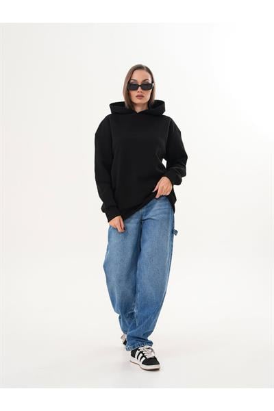 Kapüşonlu Düz Basic Sweatshirt