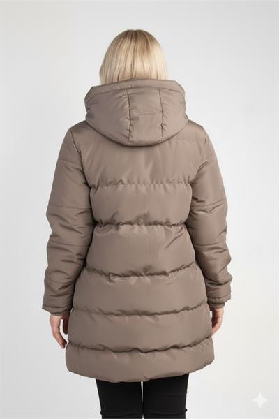 Kapüşonlu Uzun Şişme Mont