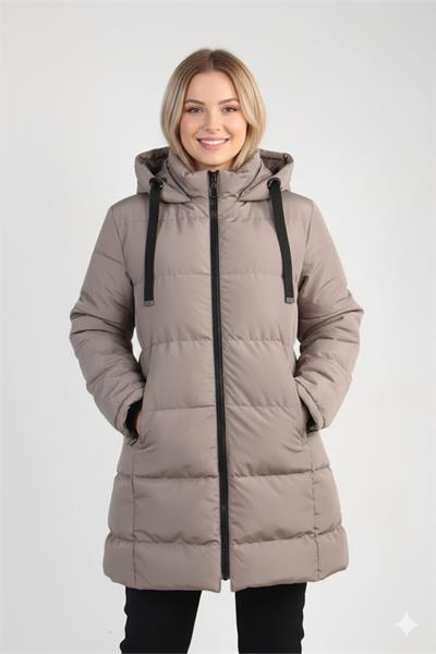 Kapüşonlu Uzun Şişme Mont