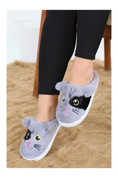 Kedi İşleme Detaylı Kadın Ev Terliği