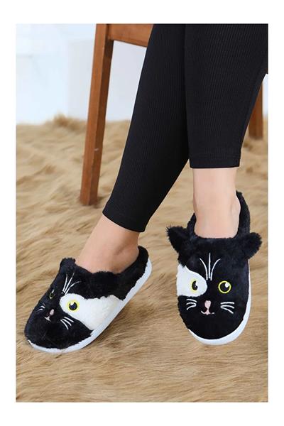 Kedi İşleme Detaylı Kadın Ev Terliği