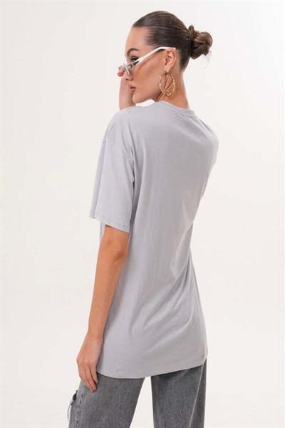 Kedi Nakış İşlemeli Oversize Tshirt