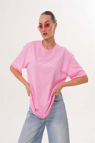 Kedi Nakış İşlemeli Oversize Tshirt