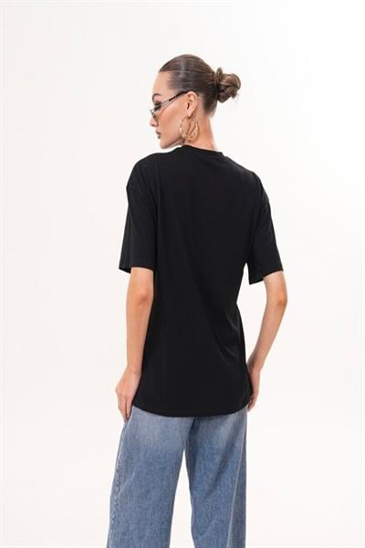 Kedi Nakış İşlemeli Oversize Tshirt