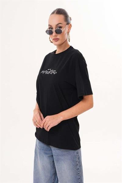Kedi Nakış İşlemeli Oversize Tshirt