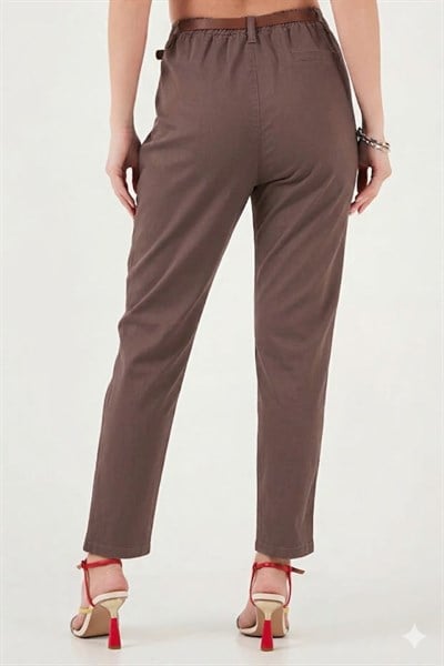Kemerli Dar Paça Gabardin Pantolon