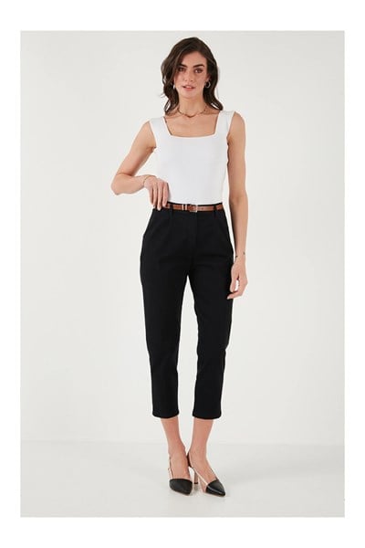 Kemerli Dar Paça Gabardin Pantolon