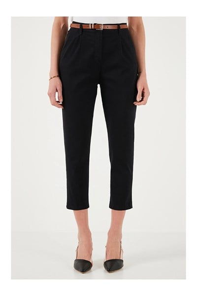 Kemerli Dar Paça Gabardin Pantolon