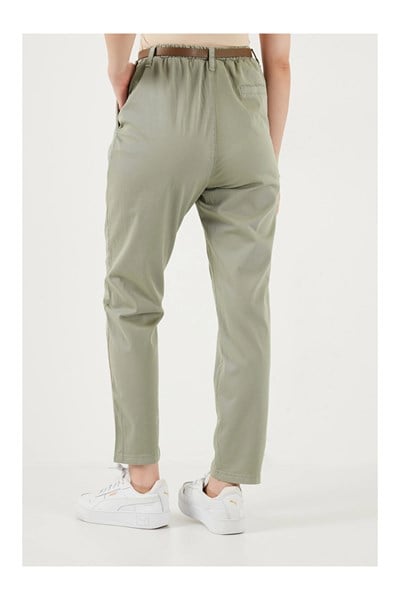 Kemerli Dar Paça Gabardin Pantolon