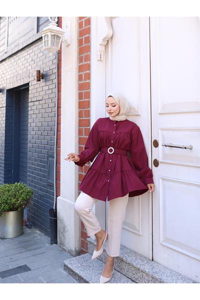 Kemerli Düğmeli Kat Kat Tunik